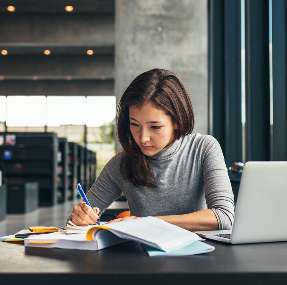 A woman in a library